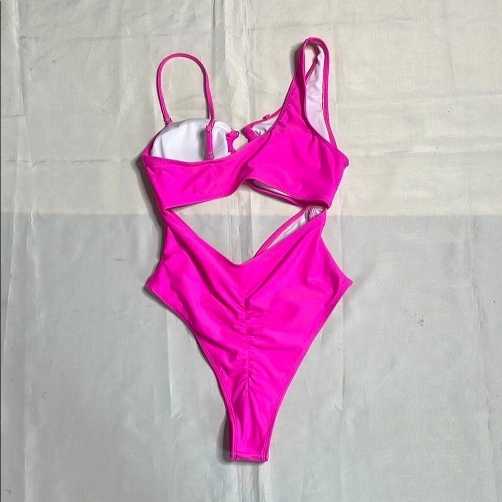 Vibrant Pink Cutout Cheeky One Piece Swimsuit
